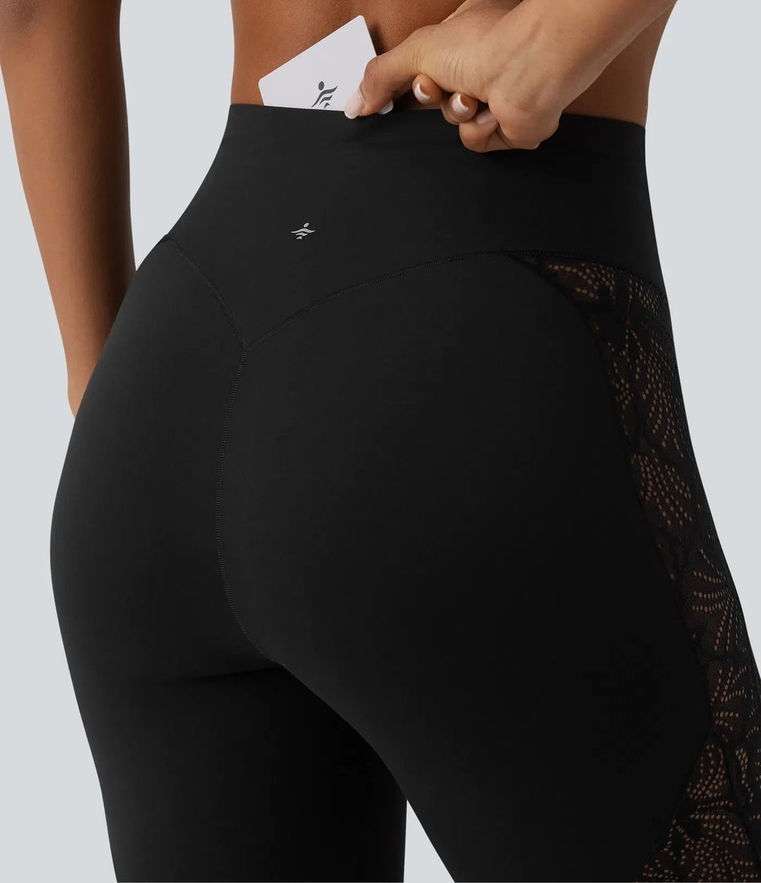 Lyckera UltraSculpt högmidjad magkontroll kontrastspets yoga 7/8 leggings med ficka