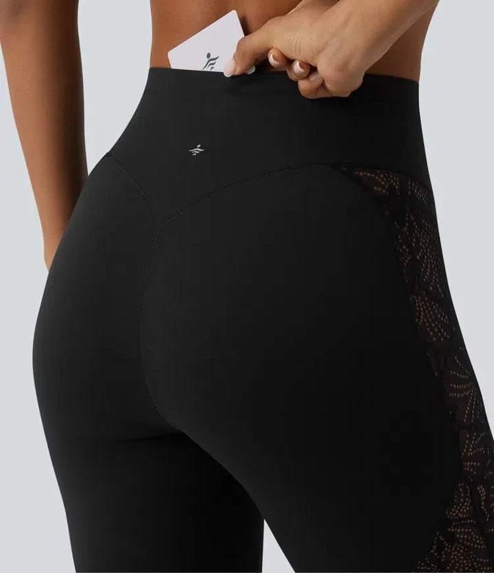 Halara UltraSculpt med hög midja och magkontroll kontrastspets yoga 7/8 leggings med ficka