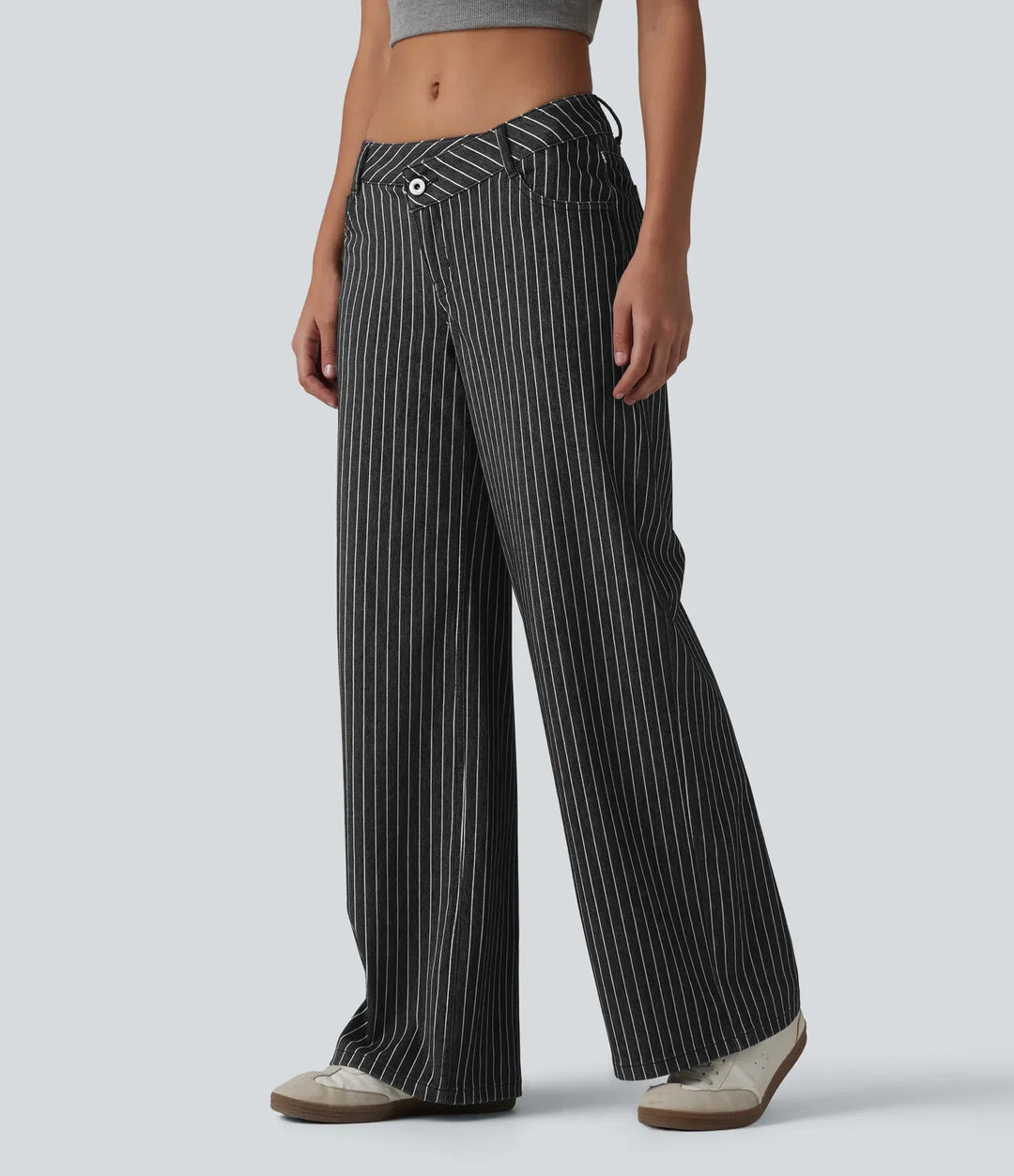 Halara Flex asymmetrisk med låg midja vida ben rand jeans för arbete med fickor