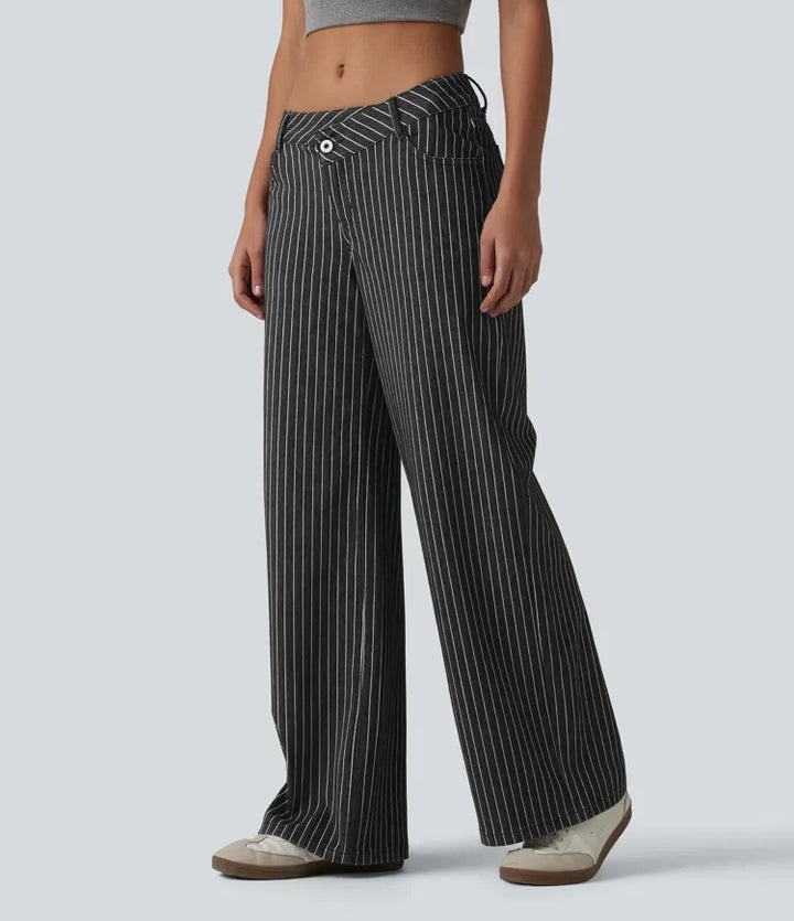 Halara Flex asymmetrisk med låg midja vida ben rand jeans för arbete med fickor