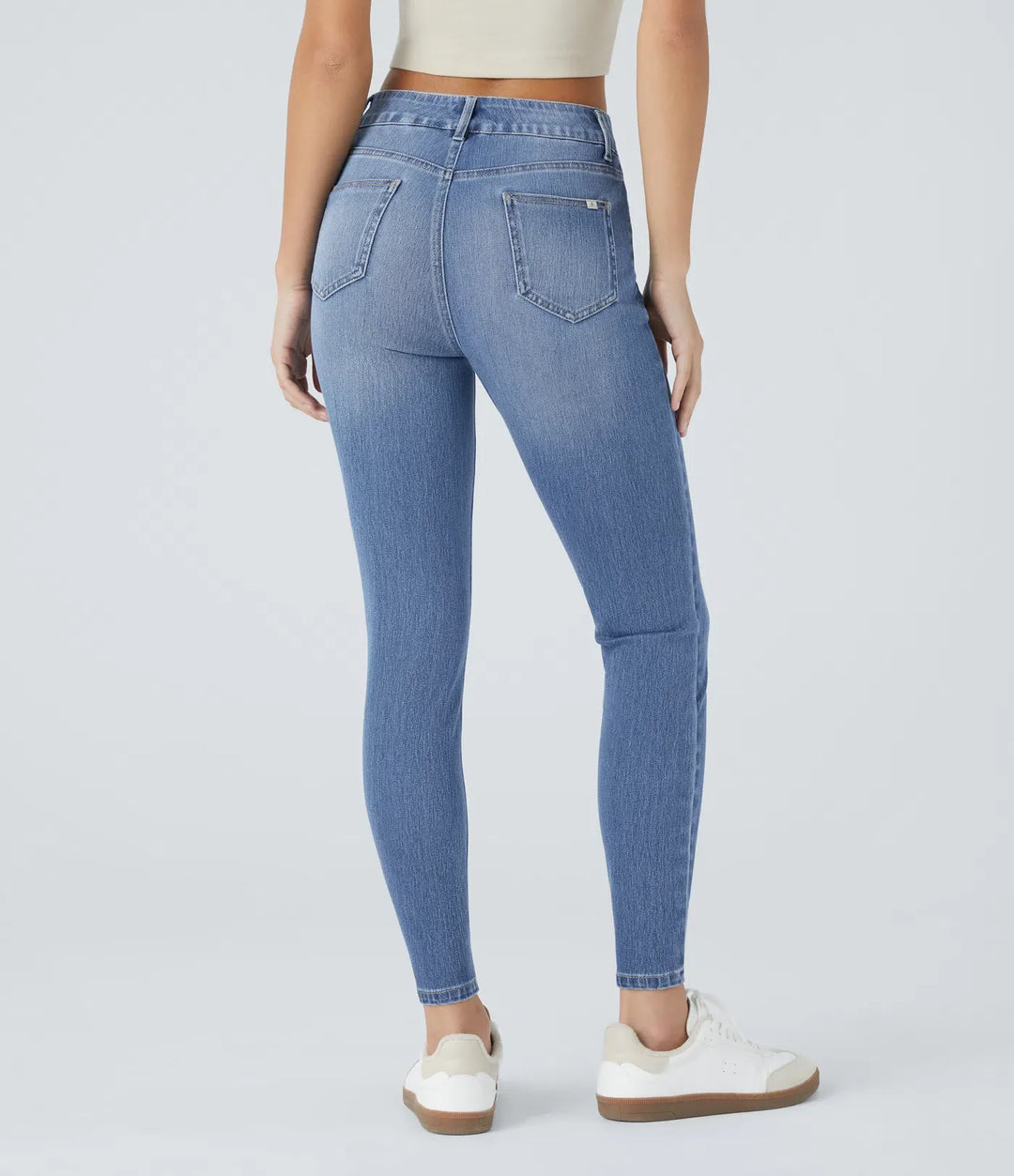Halara Flex med medelhög midja utan knäppning fickor för vardag smal jeans