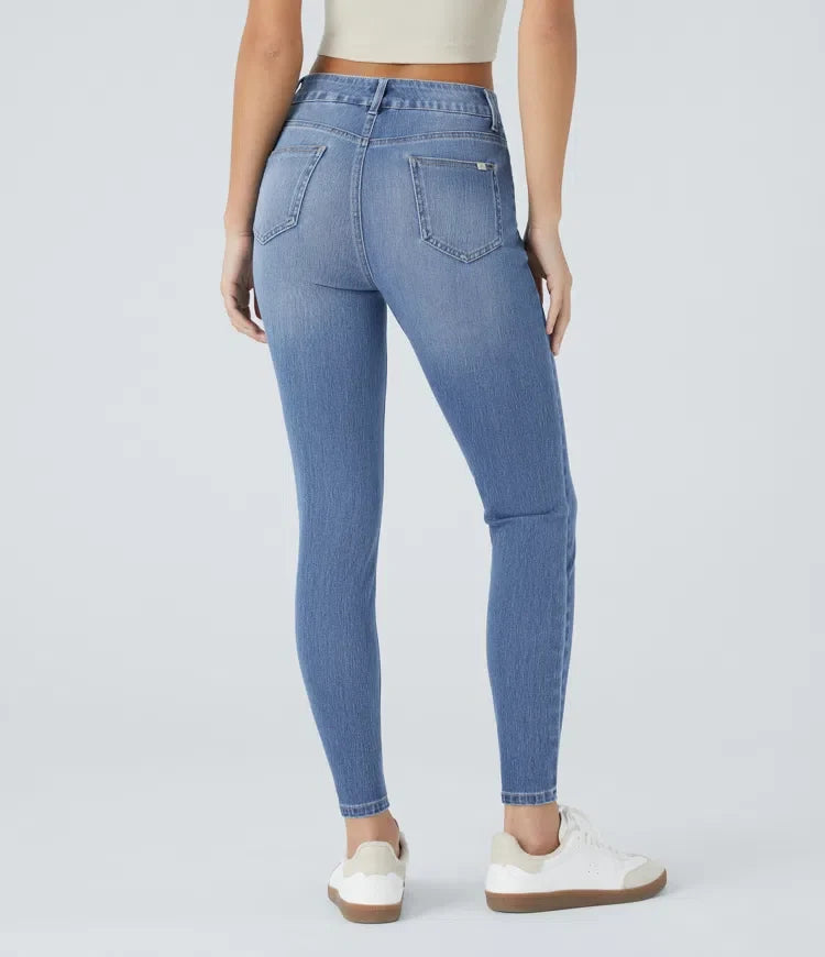 Halara Flex med medelhög midja utan knäppning fickor för vardag smal jeans