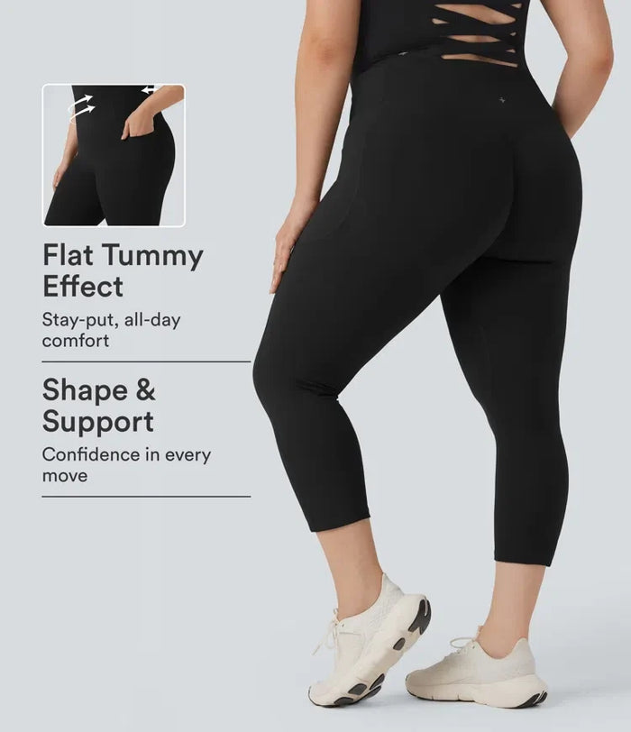 Plusstorlek Halara UltraSculpt med hög midja scrunch-effekt rumplyftande magkontroll capri träningsleggings med fickor