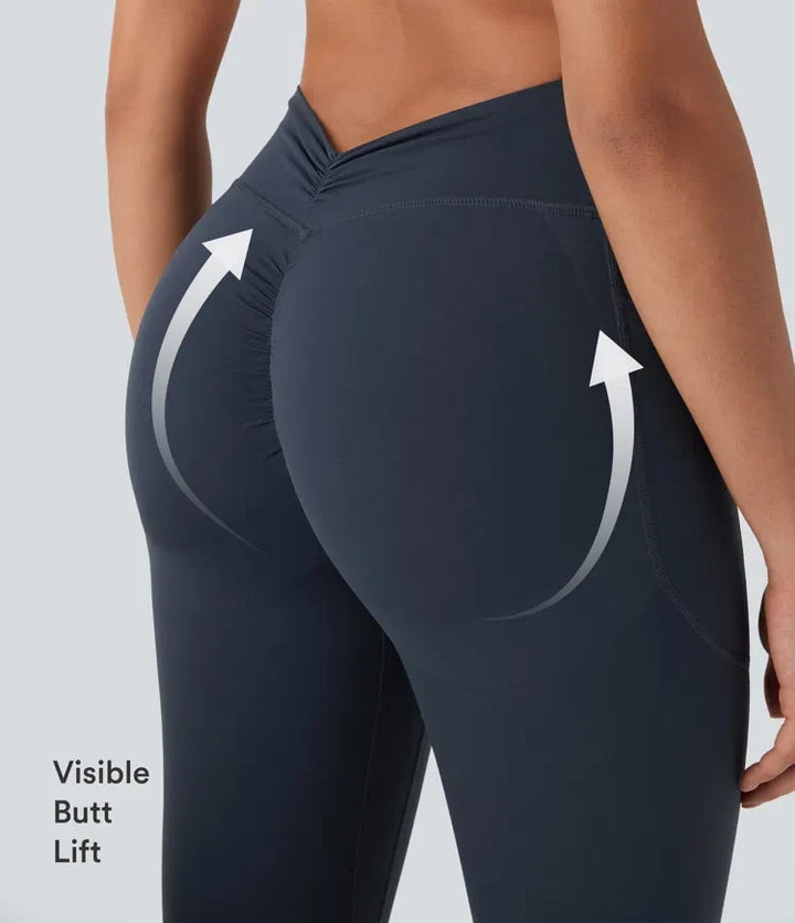 Halara UltraSculpt med hög midja och magkontroll rumplyftande rynklad ficka formande yogaleggings
