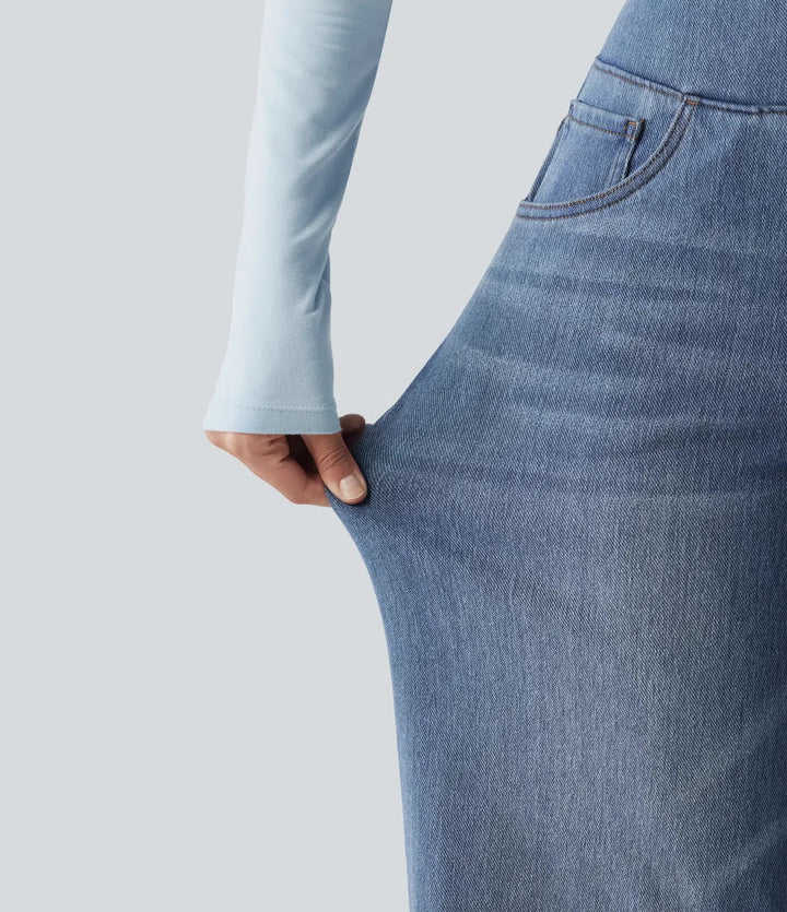 Lyckera Flex denim Heat högmidjad vida ben vardagsjeans med fickor