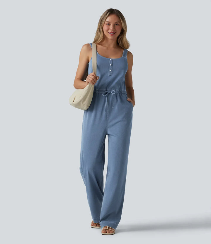 Lyckera Flex dragsko raka ben denim vardaglig jumpsuit med fickor