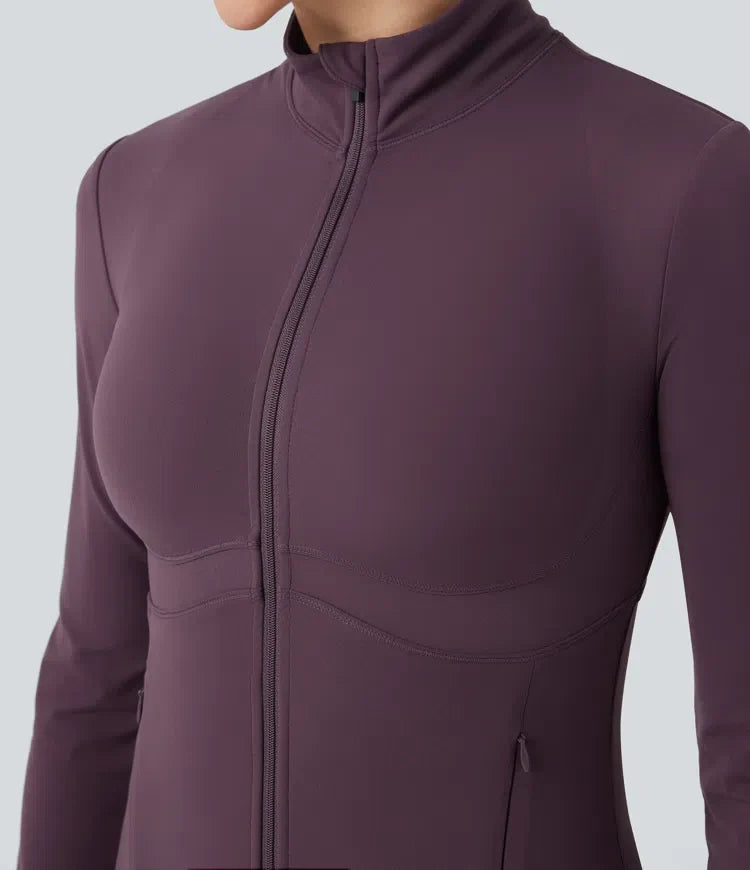 Lyckera UltraSculpt halvpolo push-upp långärmad tumhål yogajacka med fickor