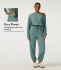 Enaxlad långärmad dragsko vardaglig jumpsuit med fickor - Easy Peezy Edition