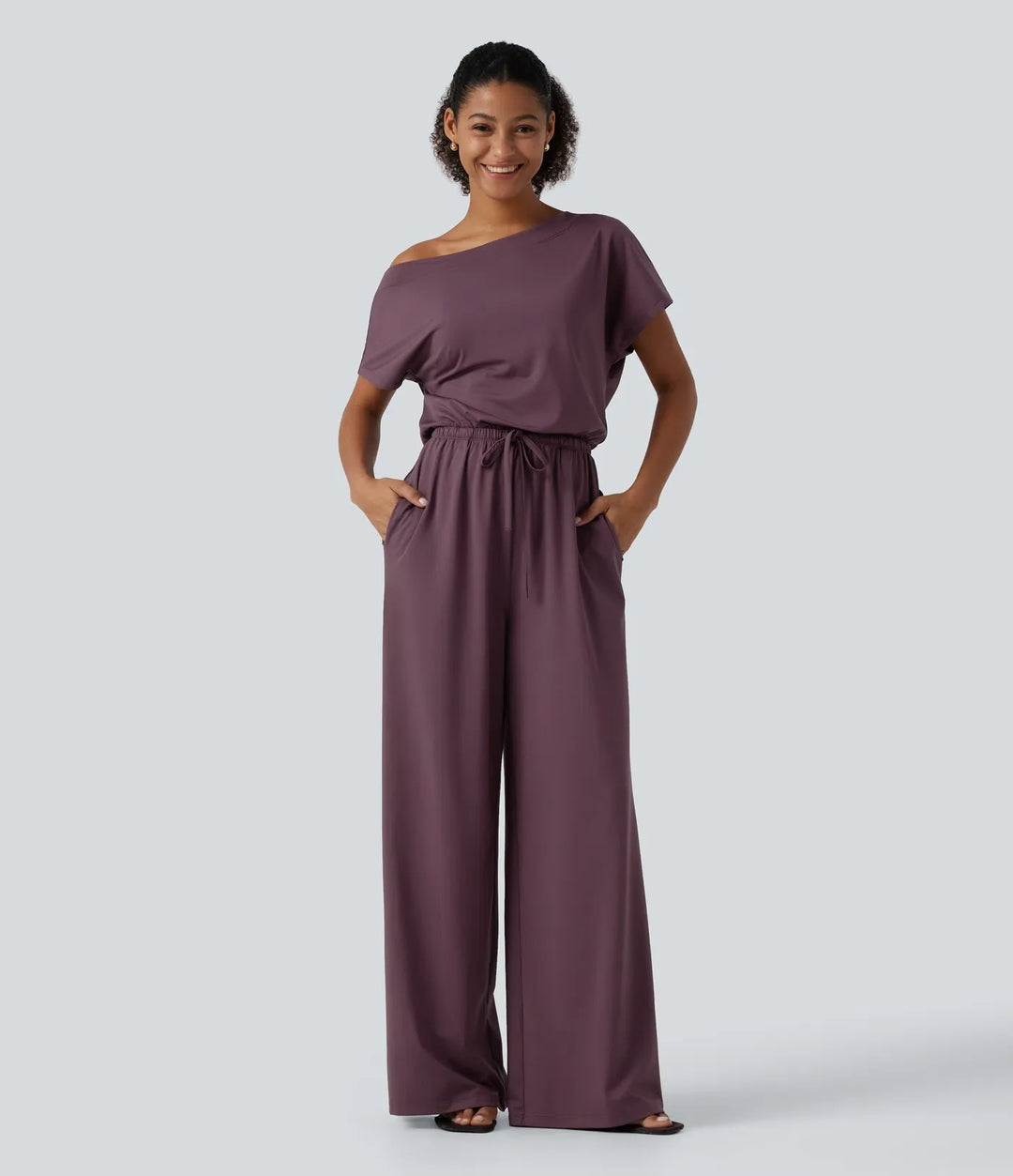 Enaxlad dragsko inbyggd BH vardaglig jumpsuit med fickor-Easy Peezy Edition