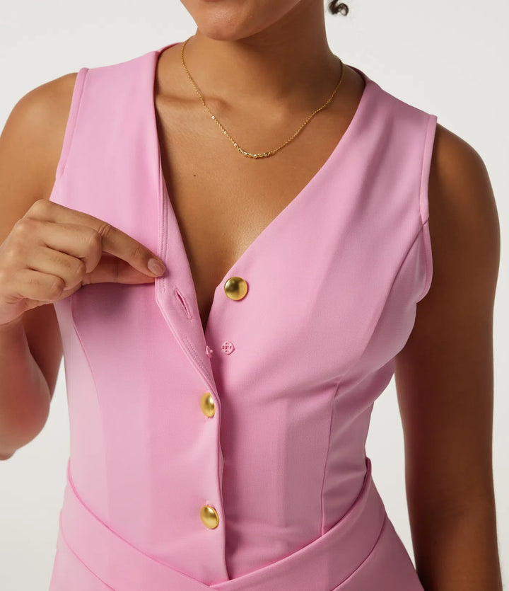 V-ringad ärmlös vida ben arbetsjumpsuit med fickor - Easy Peezy Edition