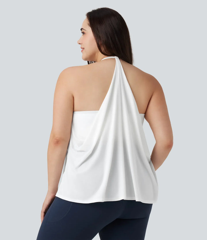 Plusstorlek SoftlyZero Airy halterneck draperad InstantCool sporttopp för yoga