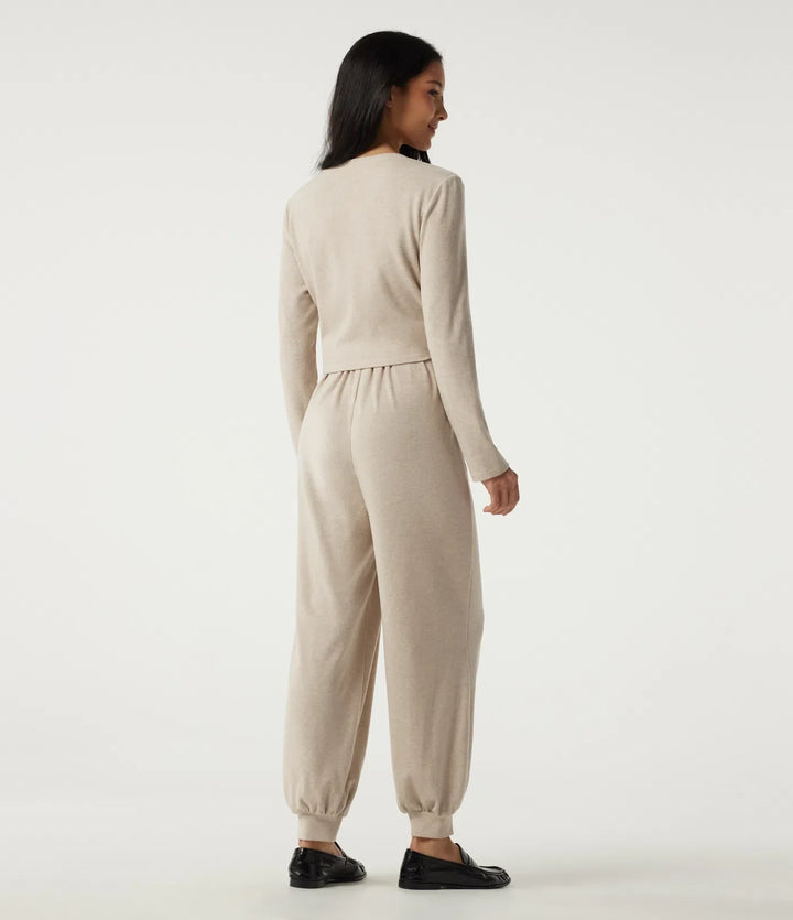 Rund hals långärmad vardaglig jumpsuit med fickor -Easy Peezy Edition