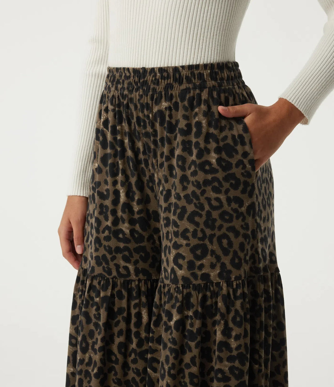 Högmidjad leopardmönster baggy vardagsbyxor med fickor