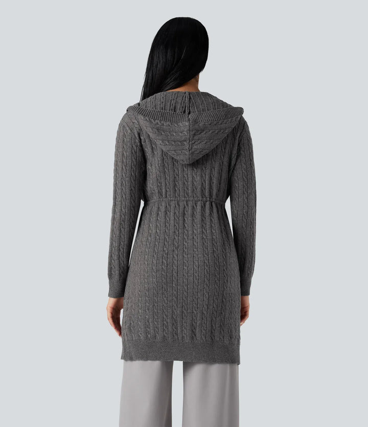 Med huva långärmad dragsko vardaglig lång modell cardigan