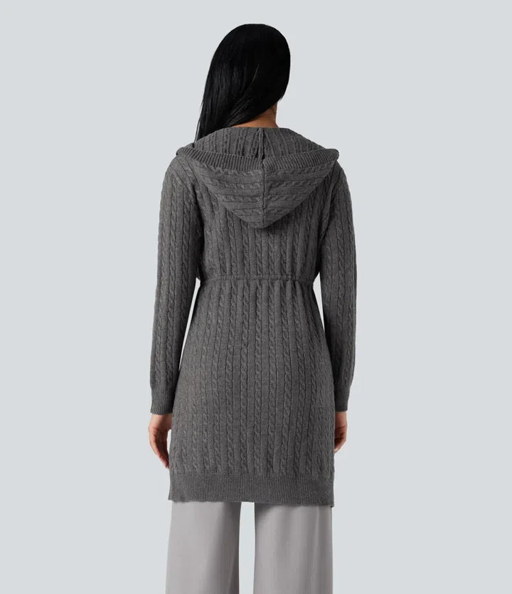 Med huva långärmad dragsko vardaglig lång modell cardigan