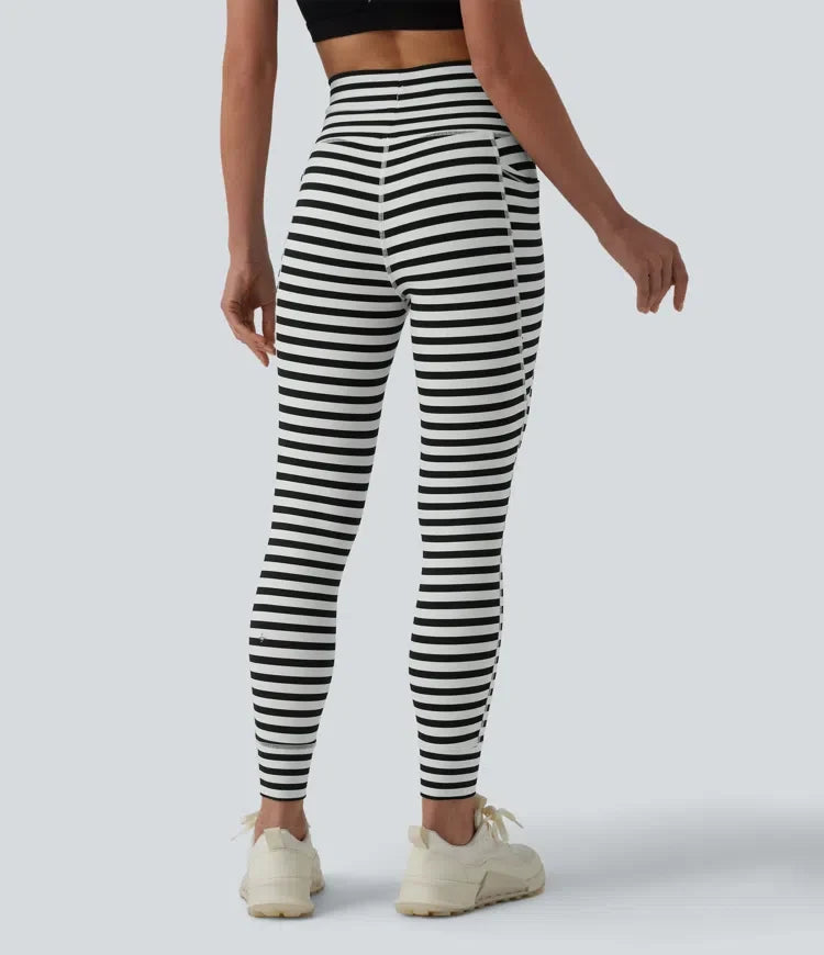 Med hög midja dragsko rand yogaleggings med fickor