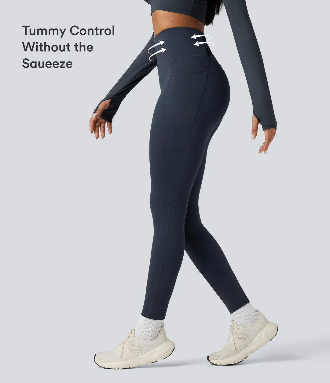 Lyckera UltraSculpt Heat högmidjad magkontroll crossover rygg fleece löpning leggings med fickor