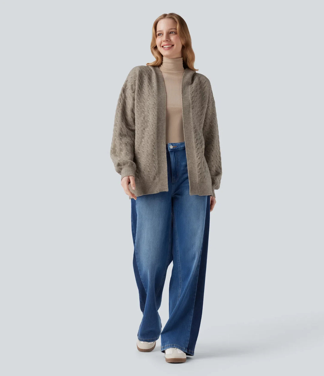 Med huva öppen front långärmad vardaglig cardigan
