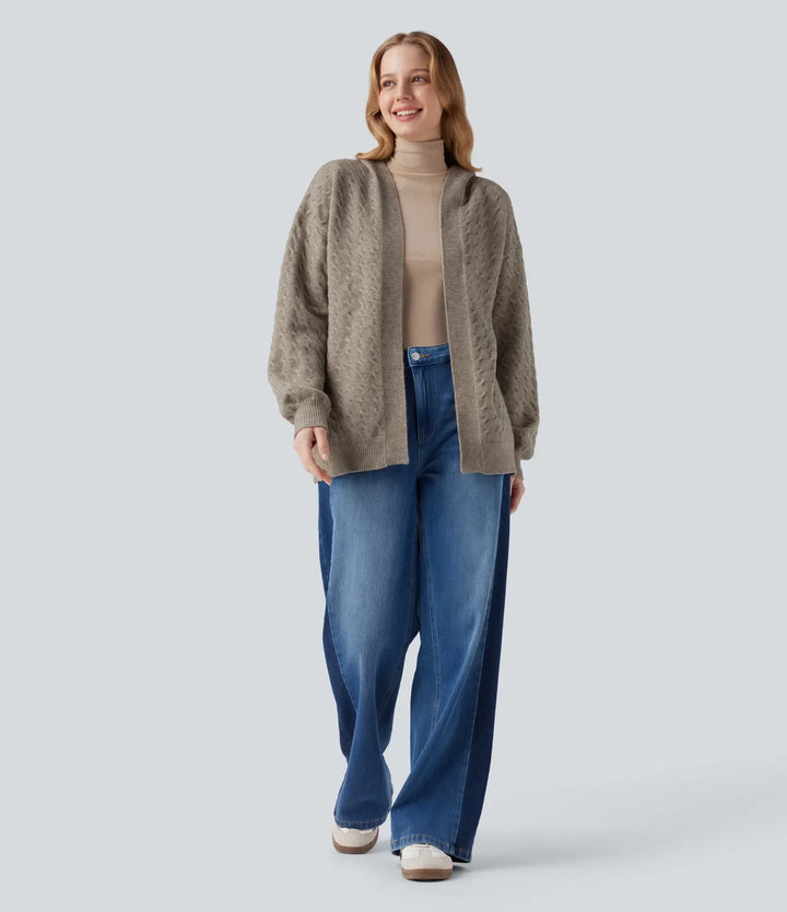 Med huva öppen front långärmad vardaglig cardigan
