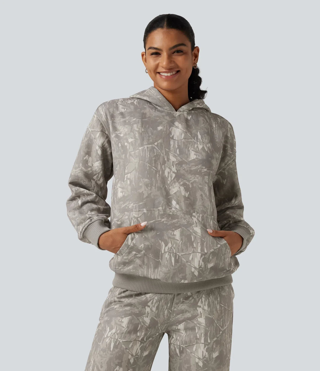 Med huva långärmad vardaglig sweatshirt med ficka