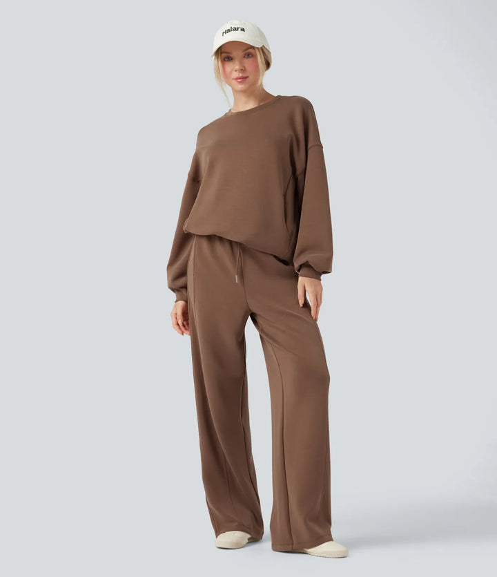 SpacerTek rund hals långärmad crossover rygg vardaglig sweatshirt med fickor