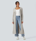 Ribbstickad långärmad slits vardaglig lång modell cardigan