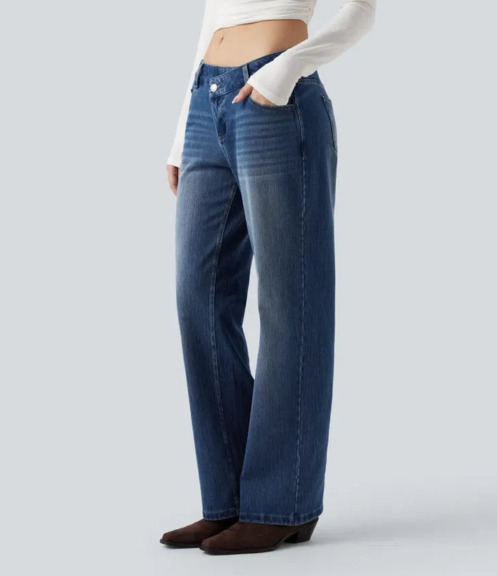 Halara Flex asymmetrisk med låg midja raka ben vardagsjeans med fickor