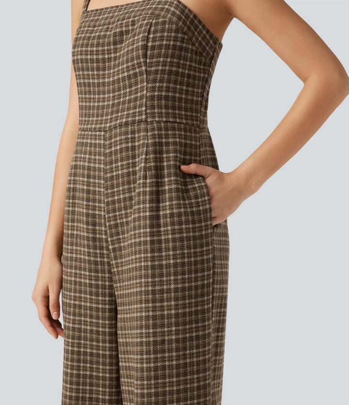 Rutig vardaglig jumpsuit med fickor