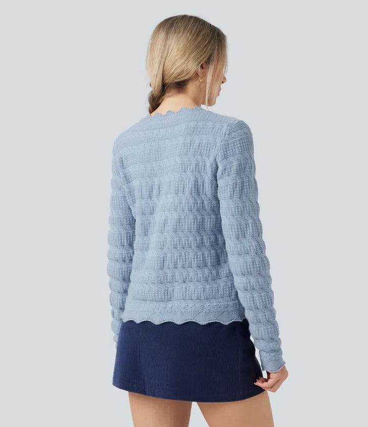 V-ringad långärmad tröja stickad vardaglig cardigan