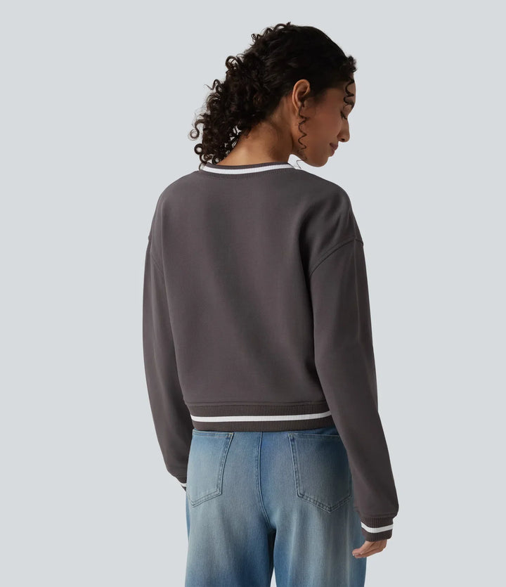 V-ringad långärmad färgblock vardaglig bomull sweatshirt