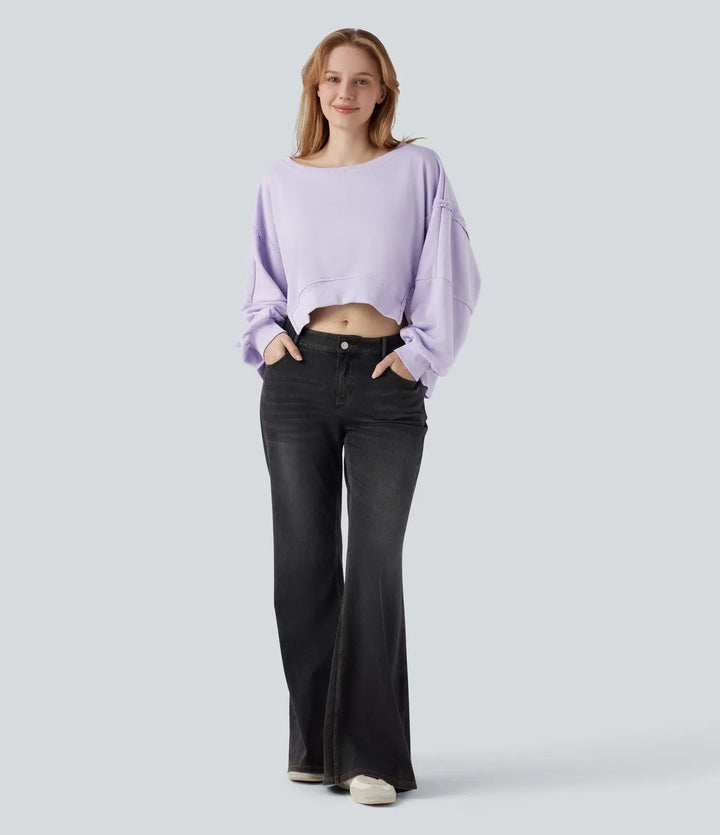 Båtringad långärmad hög-låg vardaglig sweatshirt