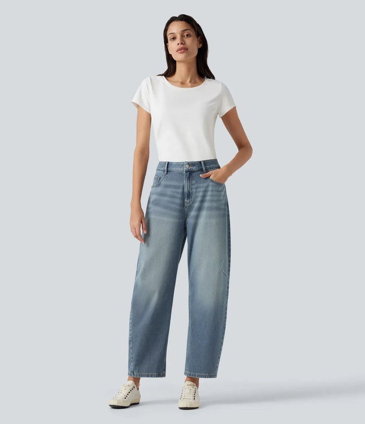 Lyckera Flex högmidjad vardaglig barrel ben jeans med fickor