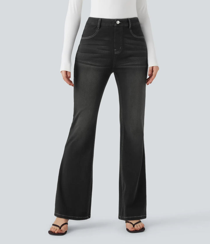 Lyckera Flex högmidjad magkontroll rumplyftande denim vardaglig bootcut leggings med fickor