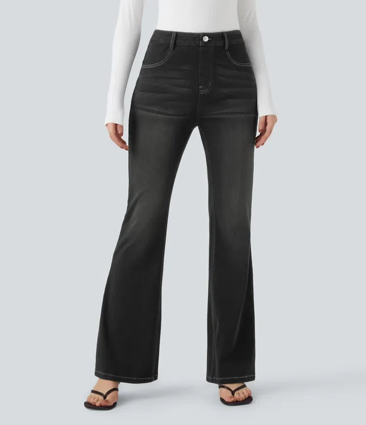 Lyckera Flex högmidjad magkontroll rumplyftande denim vardaglig bootcut leggings med fickor