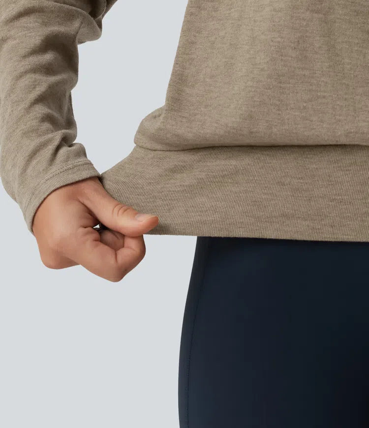 Med huva nedsänkt långärmad omlott omlott sporttopp för yoga