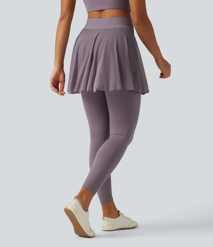 SoftlyZero högmidjad dragsko mesh dansleggings med kjol med fickor