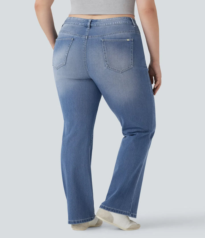 Plusstorlek Lyckera Flex högmidjad tvättad vardaglig bootcut-jeans med fickor