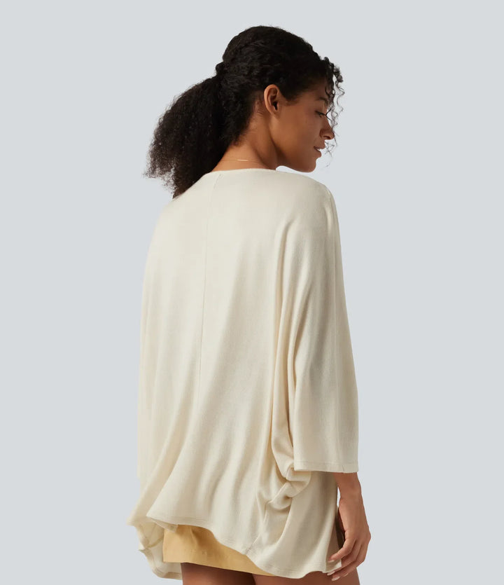 Öppen front fladdermus 3/4 ärm vardaglig cardigan