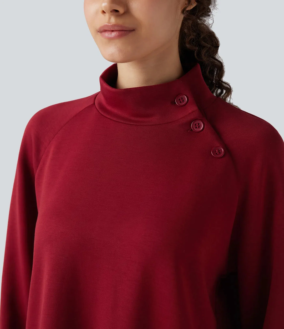 Halvpolo långärmad slits hög-låg avslappnad vardaglig sweatshirt