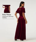 Rund hals volang kortärmad nyckelhålsrygg knytning fram sammet fest jumpsuit med fickor -Easy Peezy Edition