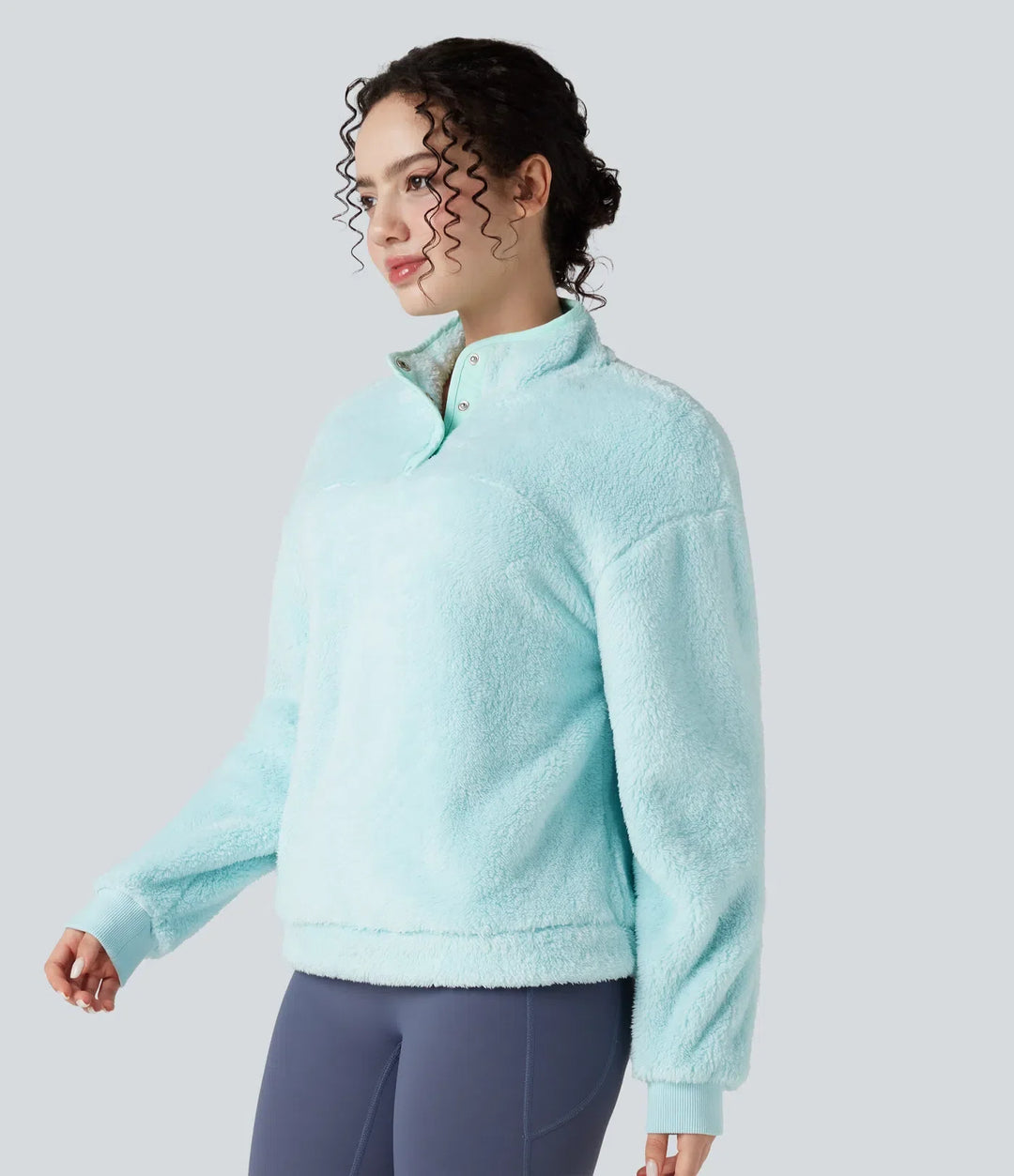 Ståkrage knapp vardaglig fleece sweatshirt