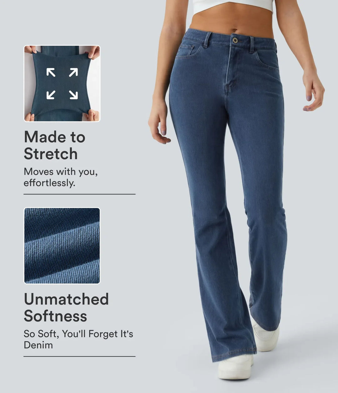 Lyckera Flex medelhög midja fickor vardaglig bootcut-jeans