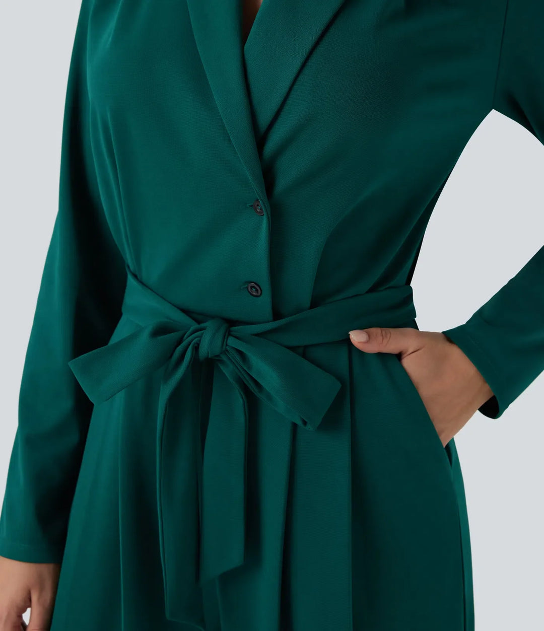 V-ringad långärmad bältad jumpsuit med fickor-Easy Peezy