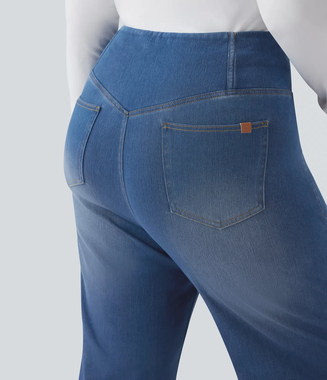 Halara Flex omlott med hög midja och magkontroll för vardag raka ben jeans i plusstorlek med fickor