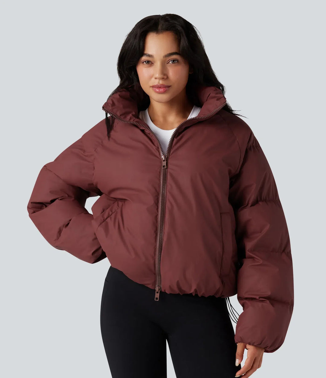 Hög hals dragsko fåll oversized vardaglig vadderad jacka med fickor