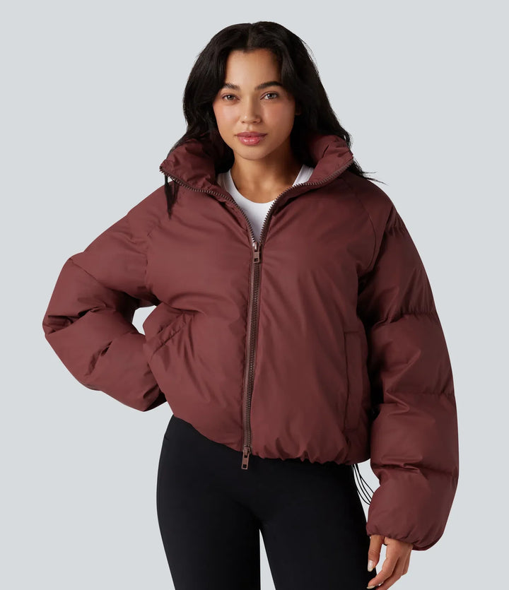 Hög hals dragsko fåll oversized vardaglig vadderad jacka med fickor