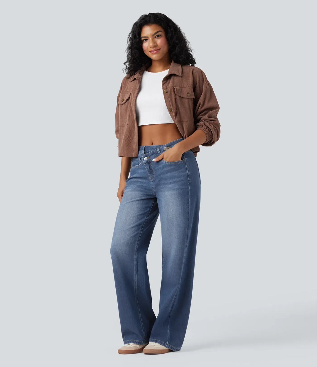 Halara Flex asymmetrisk med hög midja tvättad för vardag baggy jeans med fickor