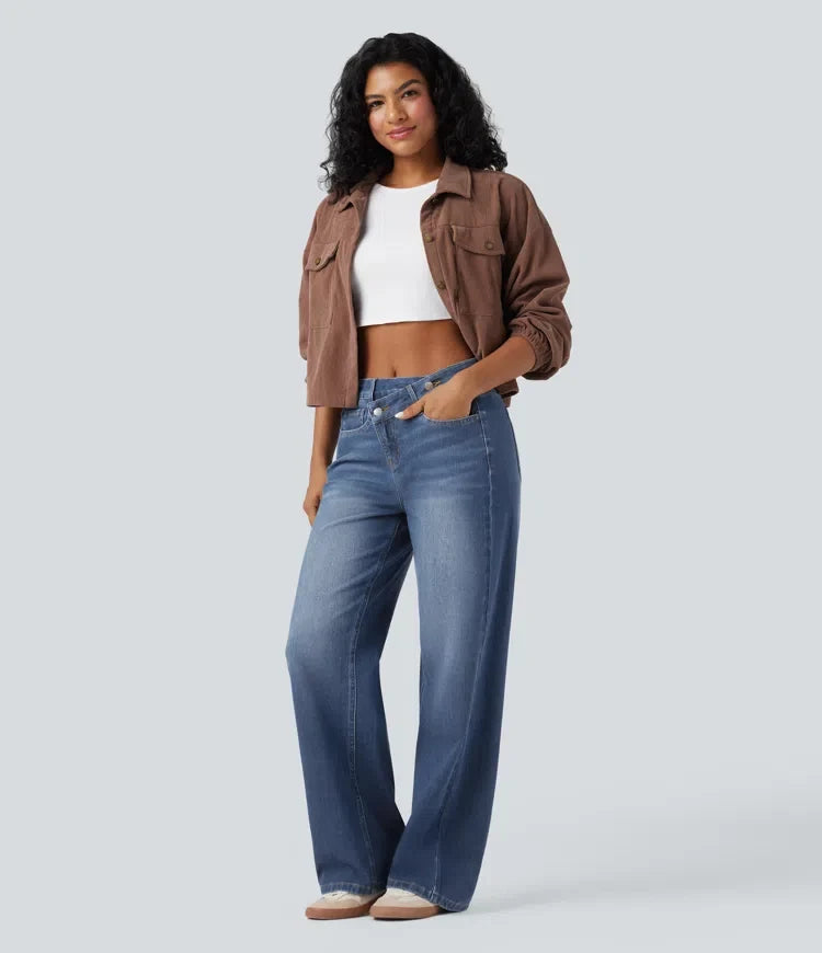 Halara Flex asymmetrisk med hög midja tvättad för vardag baggy jeans med fickor