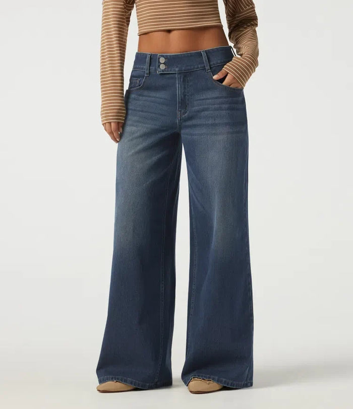 Lyckera Flex låg midja baggy vardaglig bomull jeans med fickor