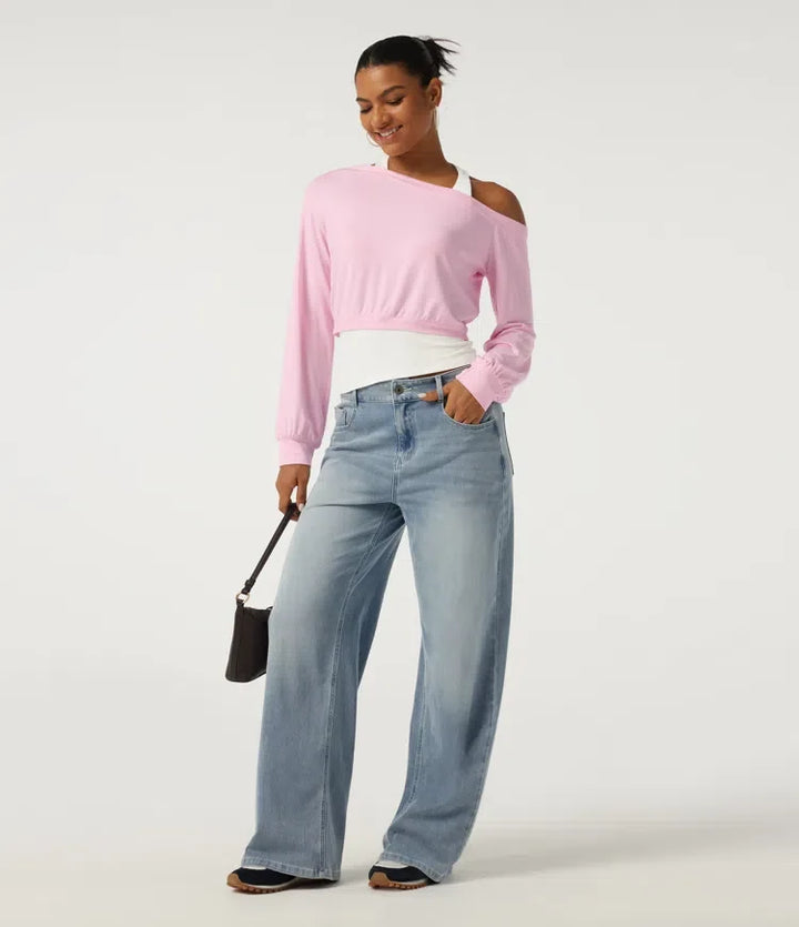 Halterneck enaxlad långärmad 2-i-1 asymmetrisk färgblock vardaglig sweatshirt